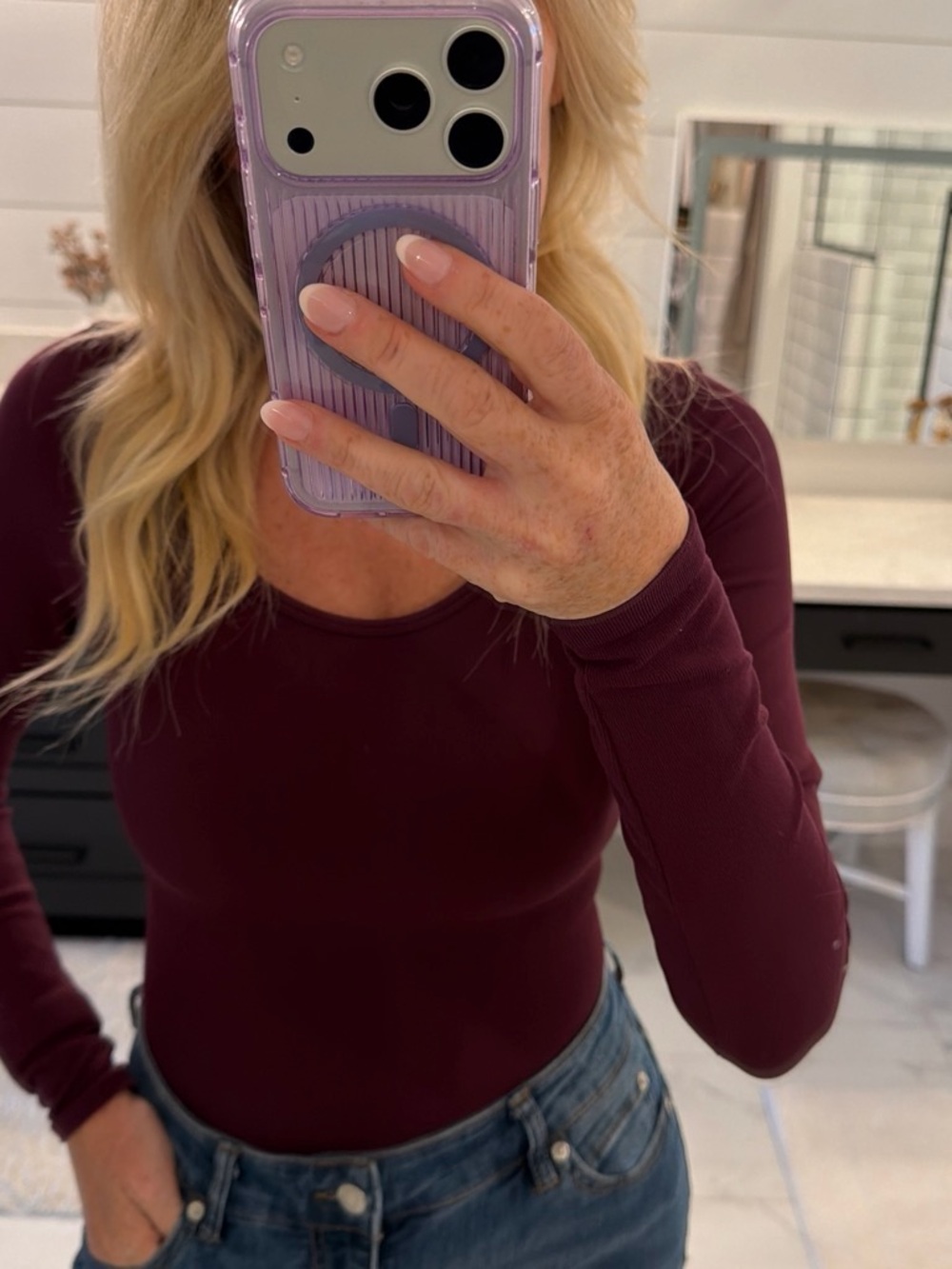 Jockey Women's Long-Sleeve Scoop Neck Bodysuit - Burgundy